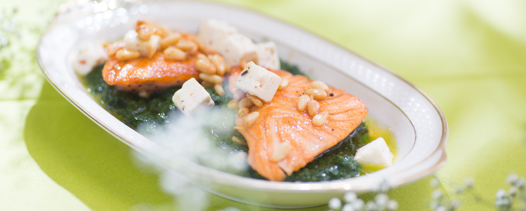 Zalm met spinazie en feta